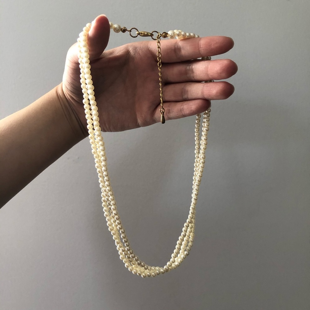 Triple Layered Gold-tone Pearl Necklace